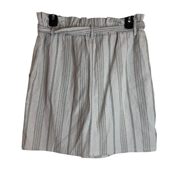 Daytrip Mini Skirt Cream Stripe Linen Blend Button Front Tie Waist Pockets Sz M - Picture 2 of 7
